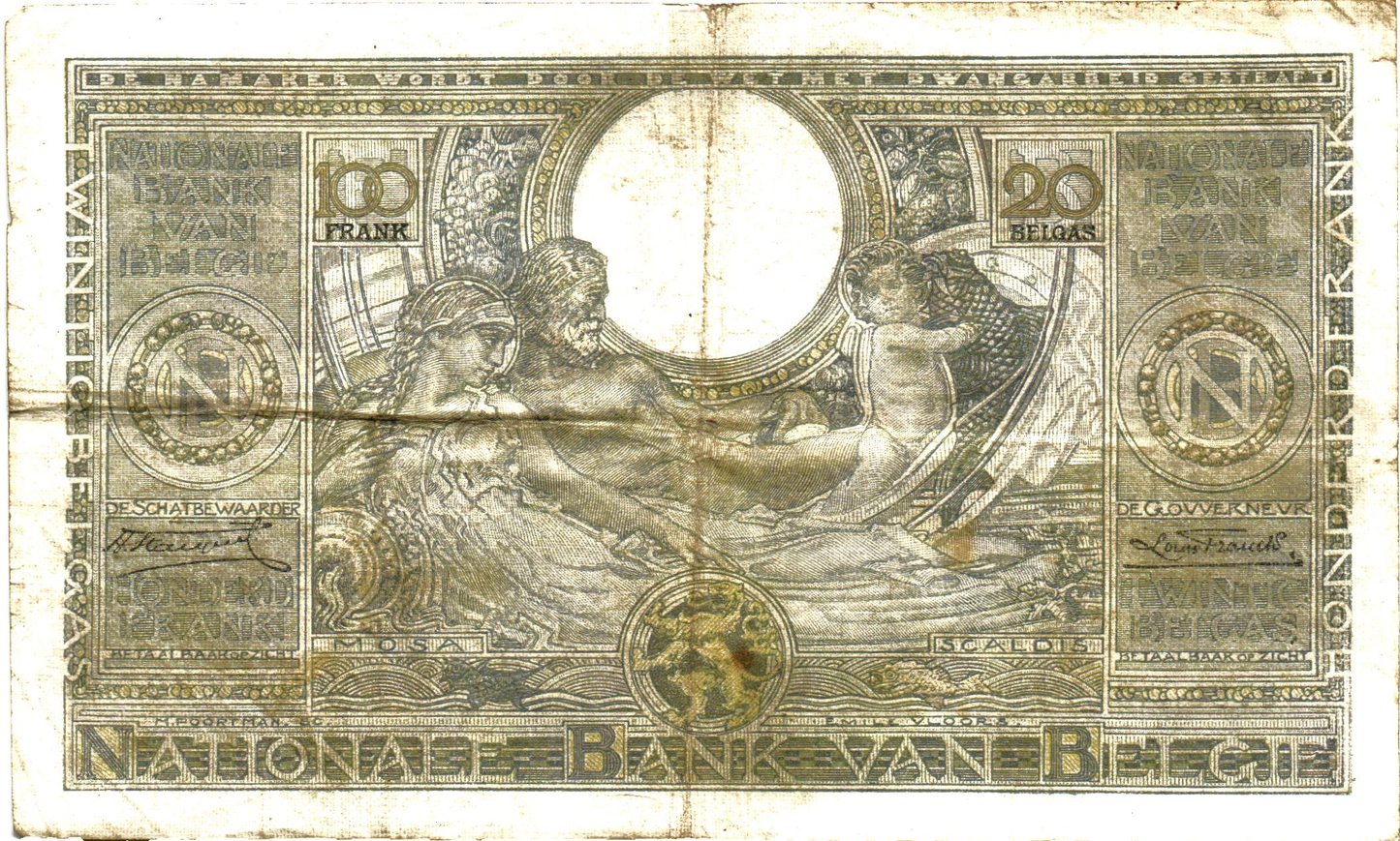 Belgium 20 Belgas 27.01.34, P107, VG