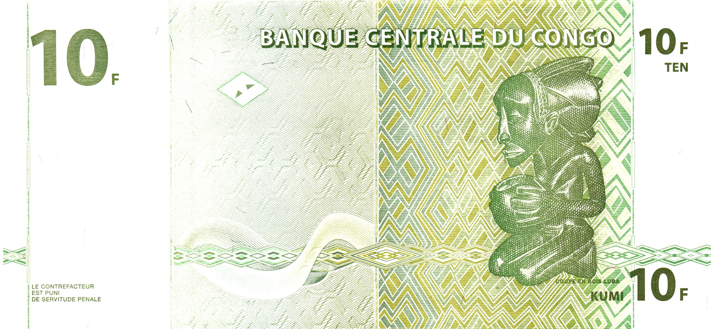 Congo DR 10 Francs 1997, P87B, UNC
