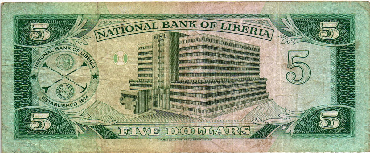Liberia 5 Dollars 1989, P19, VG