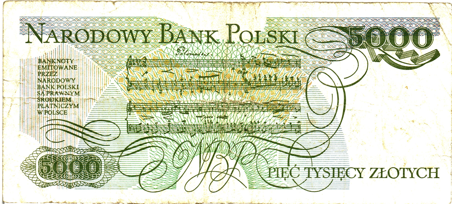 Poland 5000 Zlotych 1988, P150, F