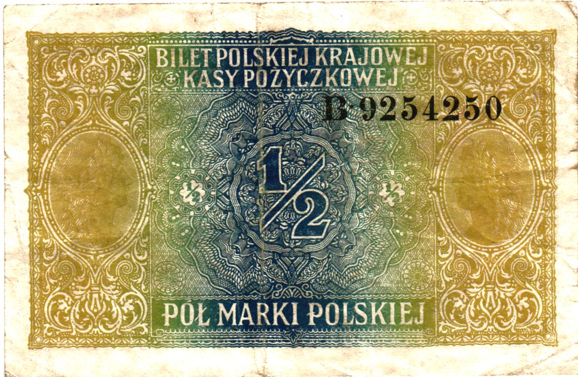 Poland 1/2 Marki 1917, P7, VF
