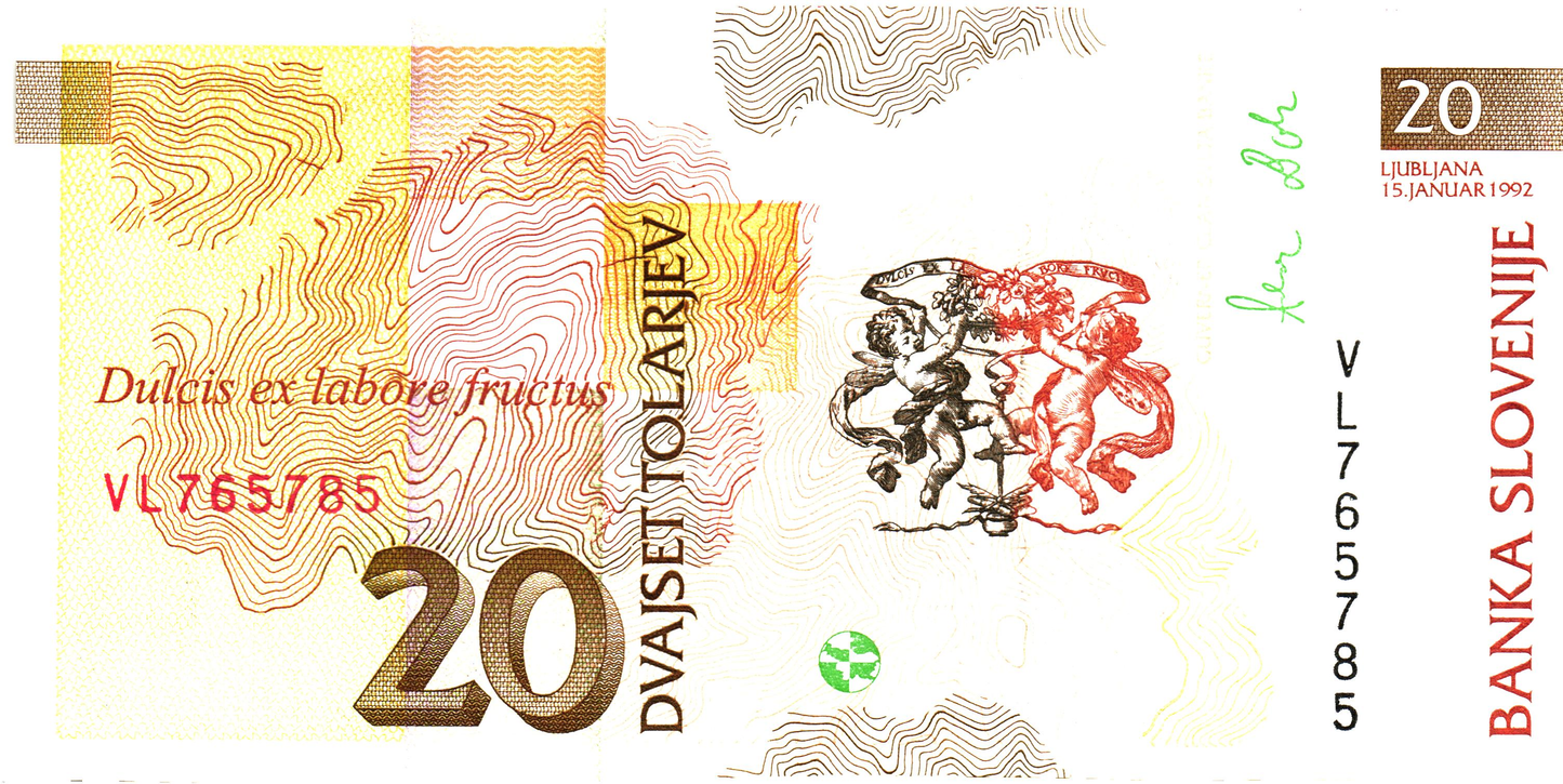 Slovenia 20 Tolarjev 1992, P12, UNC