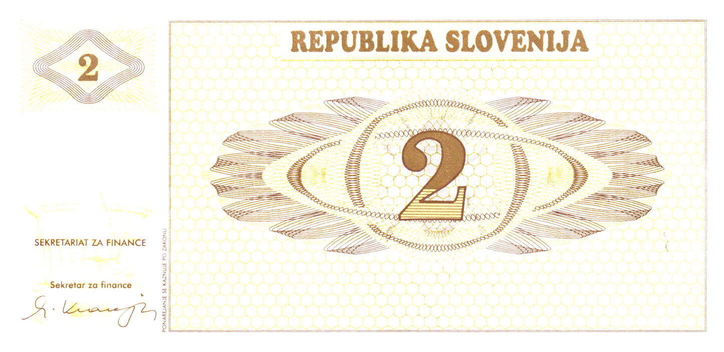 Slovenia 2 Tolarjev 1990, P2, AU
