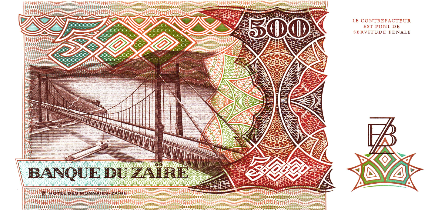 Zaire 500 Zaires 1989, P34a, UNC