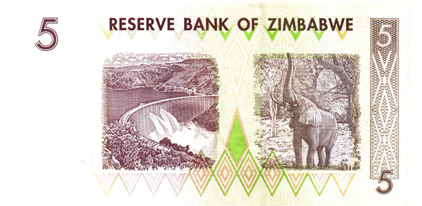 Zimbabwe 5 Dollars 2007, P66, UNC