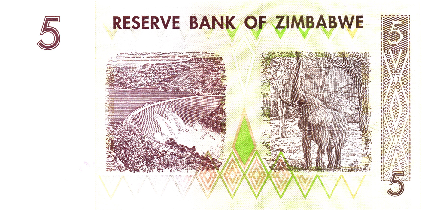 Zimbabwe 5 Dollars 2007, P66, UNC