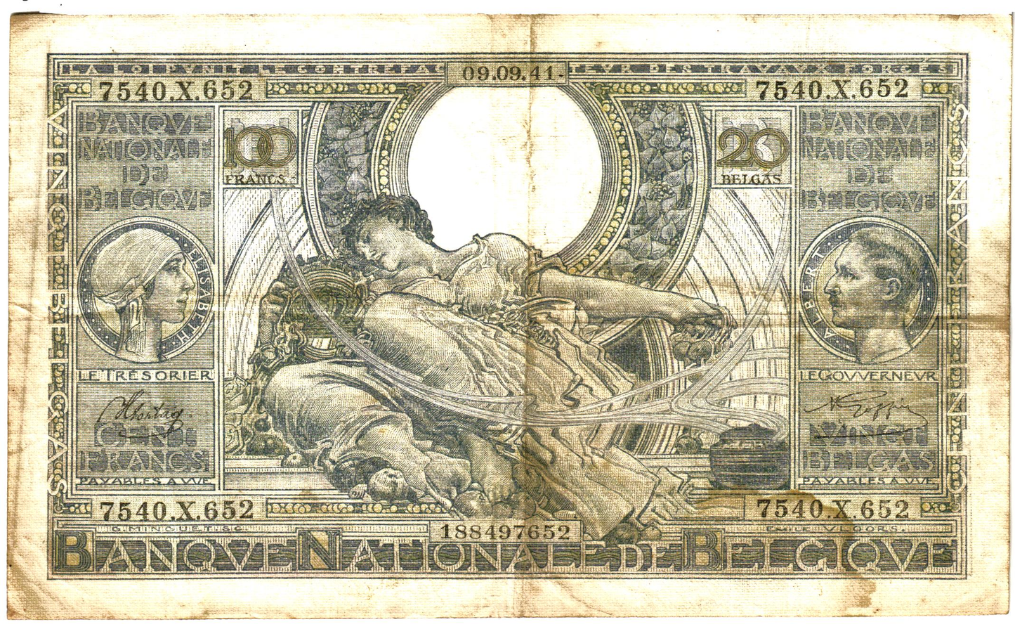 Belgium 20 Belgas 09.09.41, P107, G