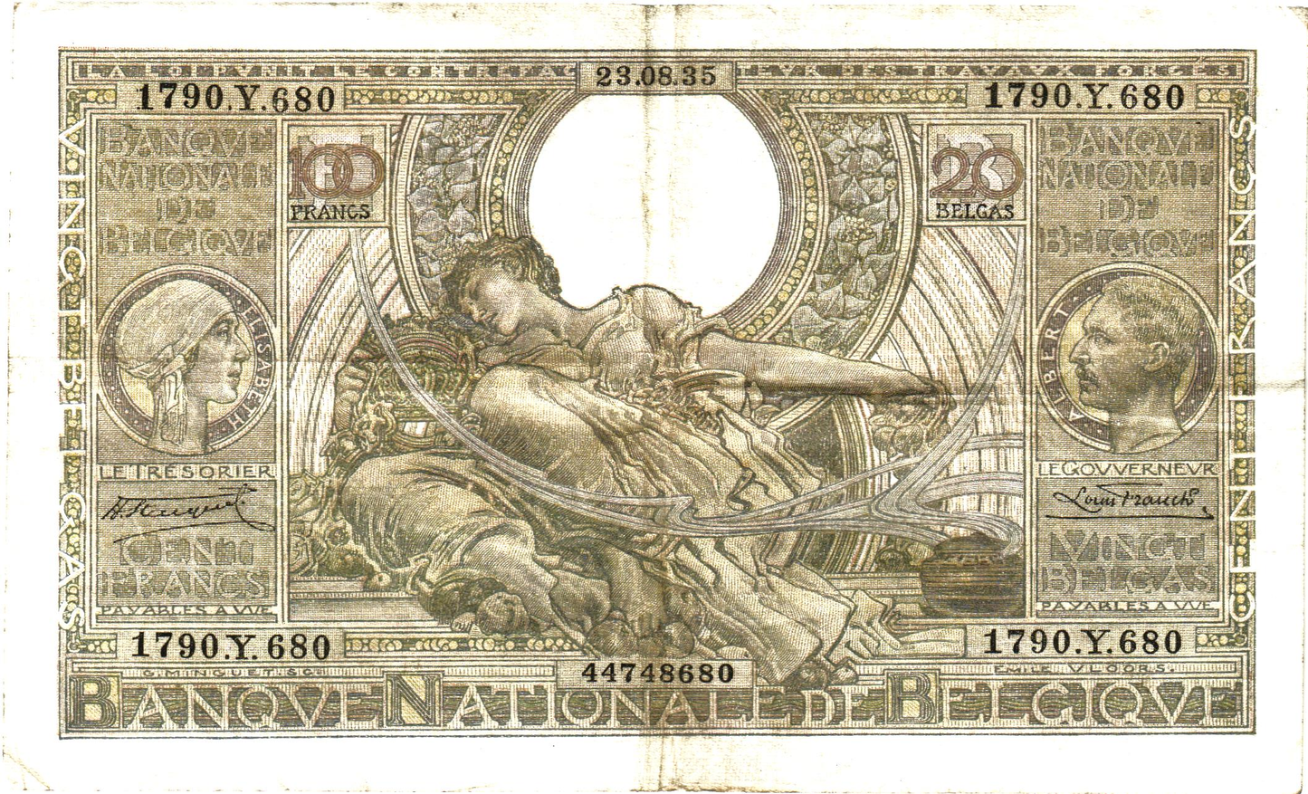 Belgium 20 Belgas 23.08.35, P107, VG