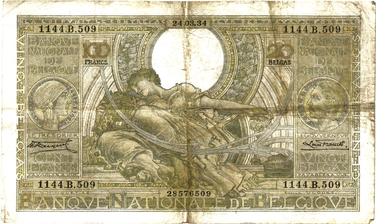 Belgium 20 Belgas 24.03.34, P107, VG