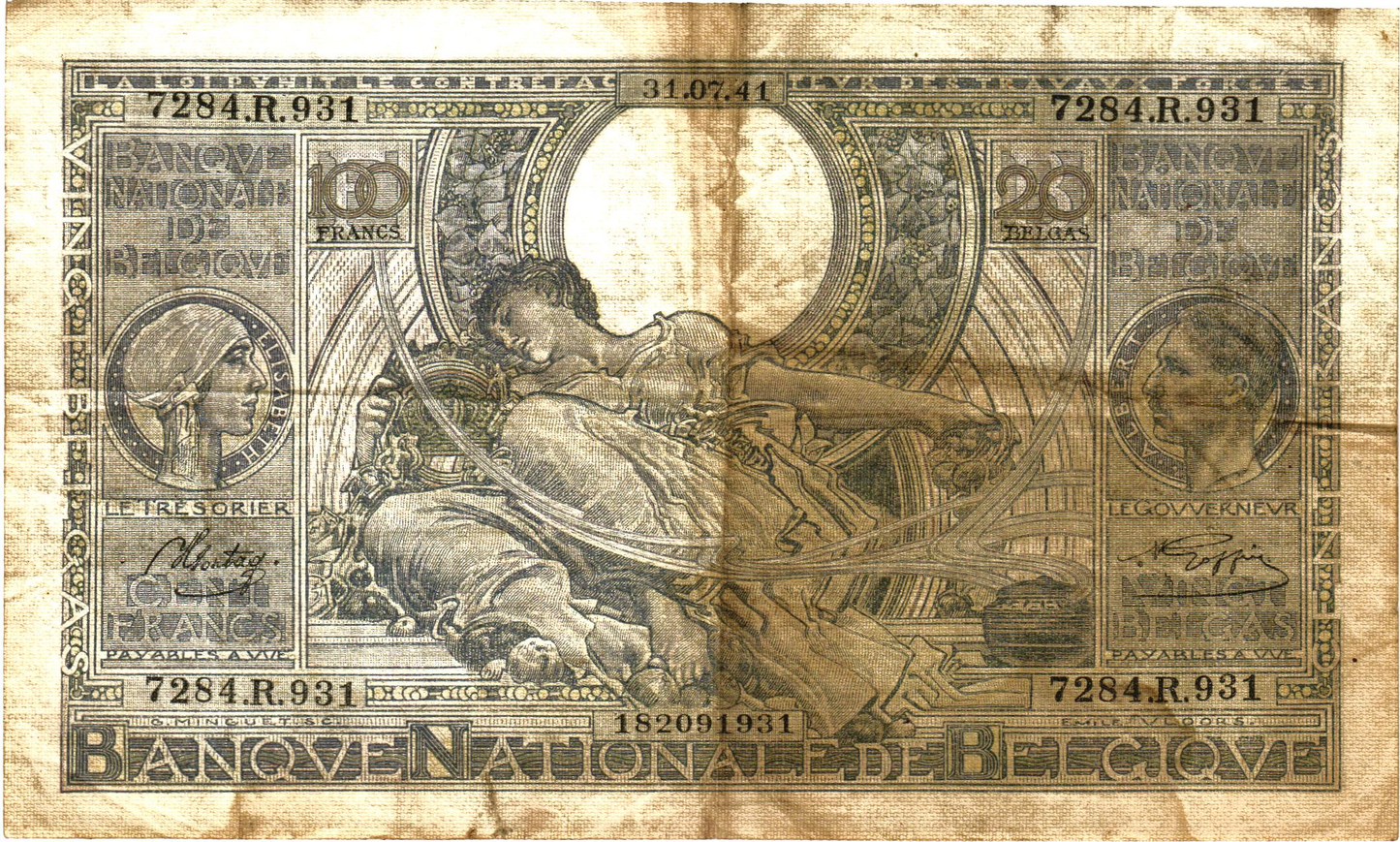 Belgium 20 Belgas 31.07.41, P107, G