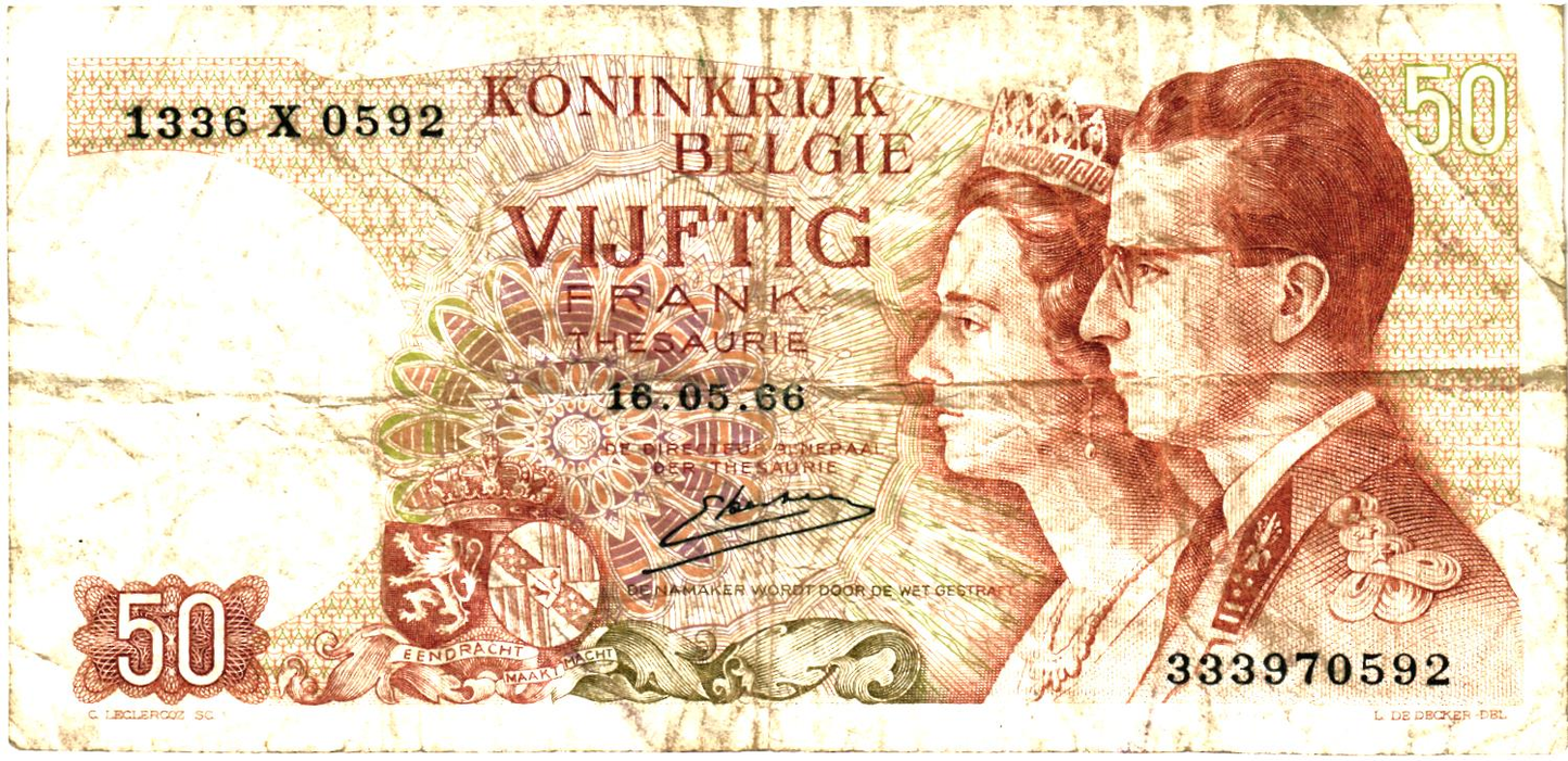 Belgium 50 Francs 1966, P139, G