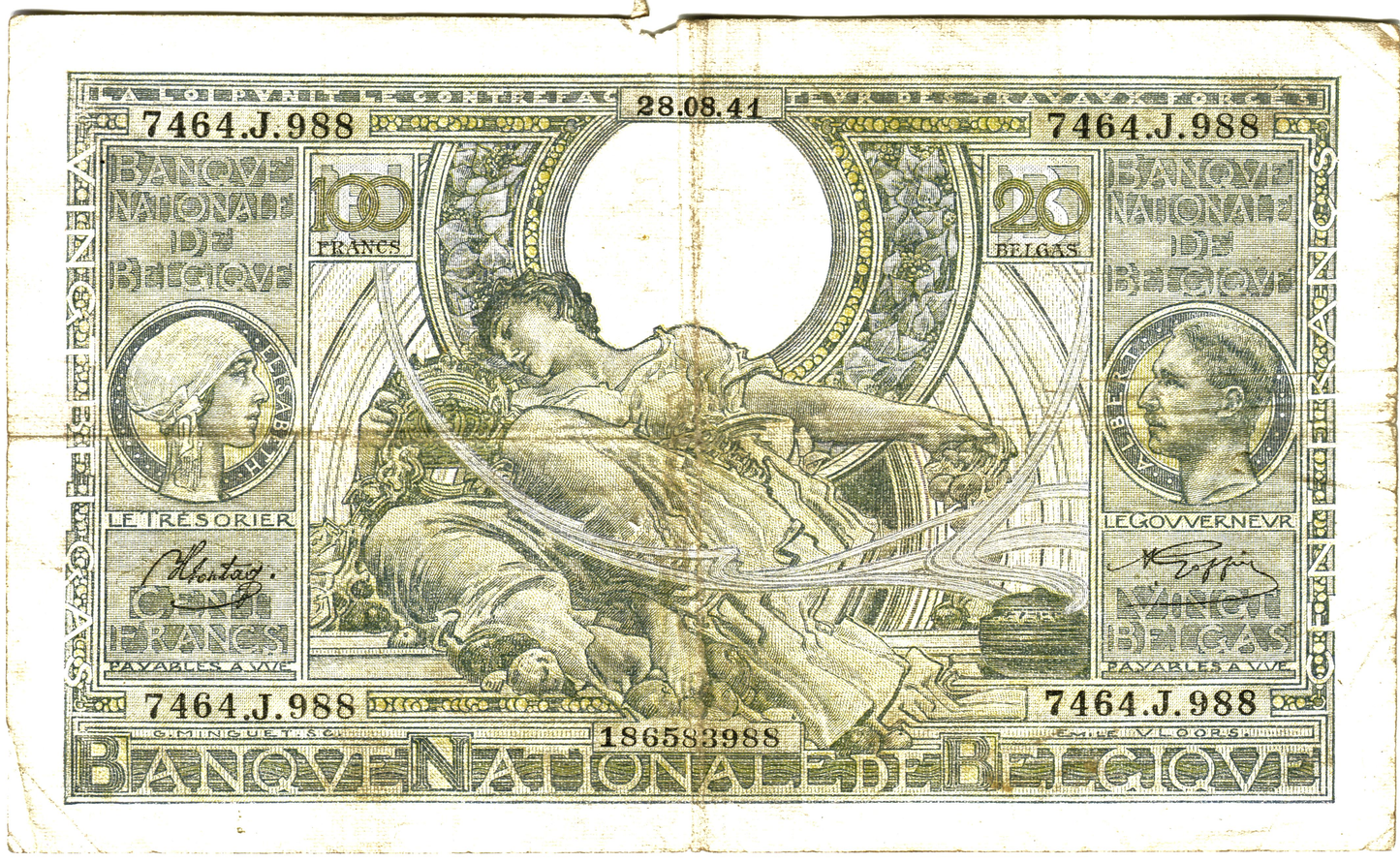 Belgium 100 Frank 28.08.1941, P107, VG