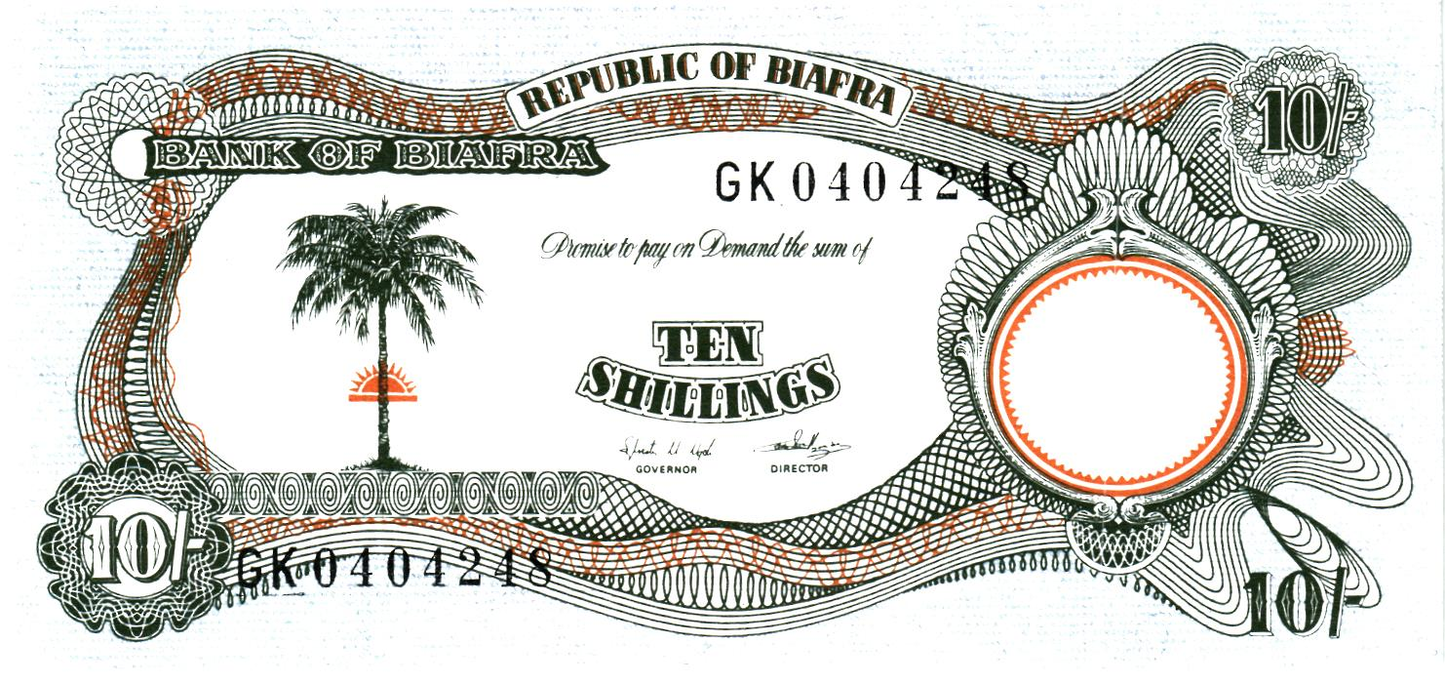 Biafra 10 Shillings ND (1968-69), P4, UNC