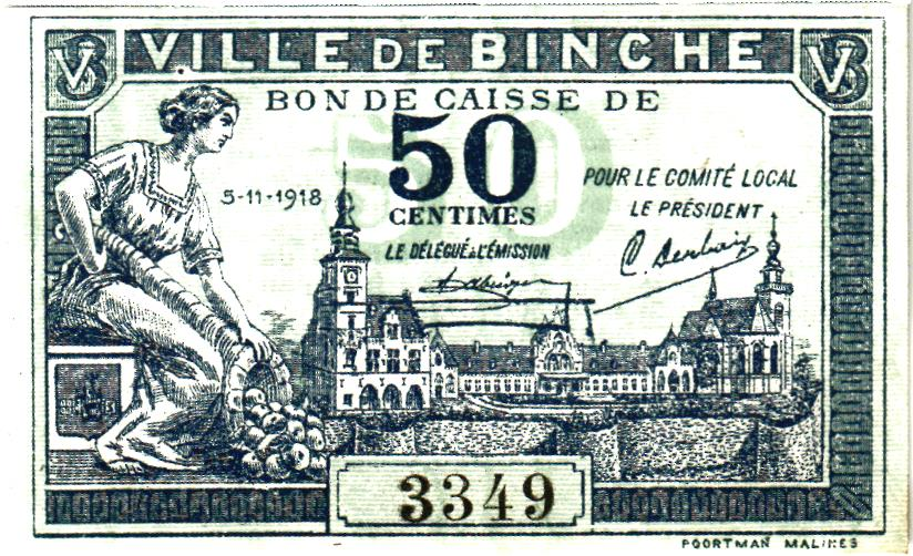 Ville de Binche Set (4) Scarce WWI Emergency Issue 10 COMPLETE SETS!! 40 notes in total