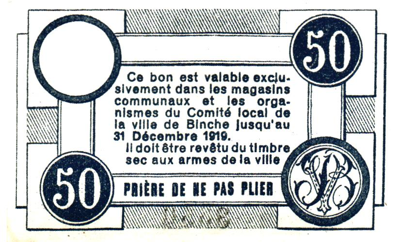 Ville de Binche Set (4) Scarce WWI Emergency Issue 10 COMPLETE SETS!! 40 notes in total