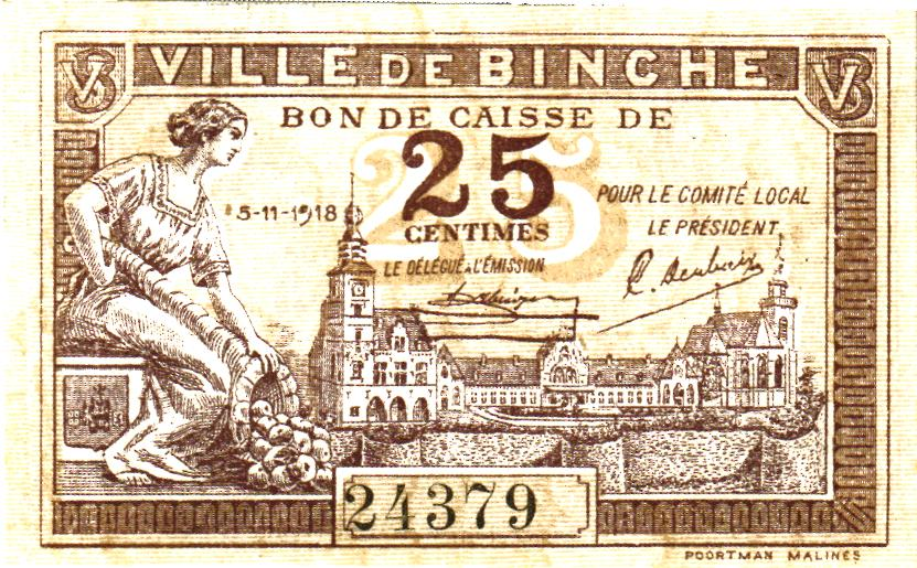 Ville de Binche Set (4) Scarce WWI Emergency Issue 10 COMPLETE SETS!! 40 notes in total