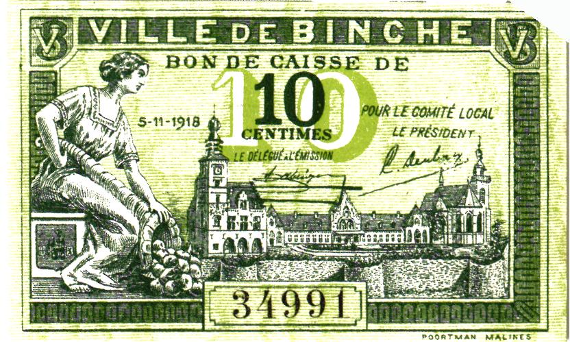 Ville de Binche Set (4) Scarce WWI Emergency Issue 10 COMPLETE SETS!! 40 notes in total
