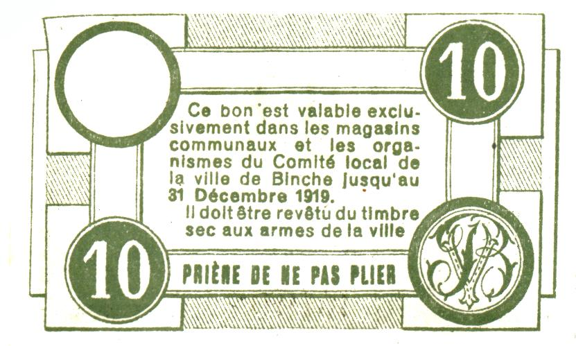 Ville de Binche Set (4) Scarce WWI Emergency Issue 10 COMPLETE SETS!! 40 notes in total