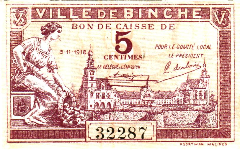Ville de Binche Set (4) Scarce WWI Emergency Issue 10 COMPLETE SETS!! 40 notes in total