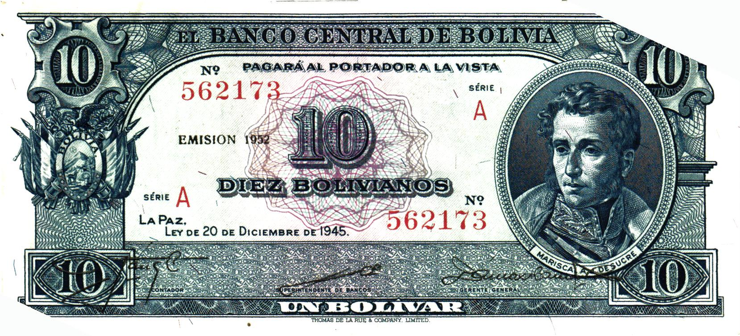 Bolivia 10 Bolivianos 1945, P139b, XF