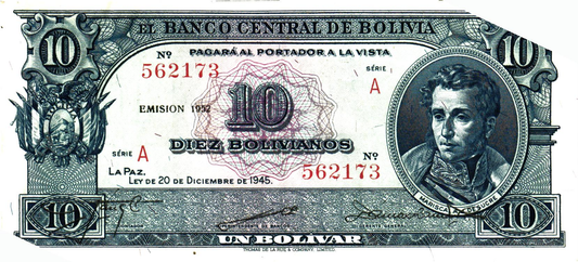Bolivia 10 Bolivianos 1945, P139b, XF