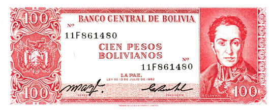 Bolivia 100 Pesos 1962, P164, UNC