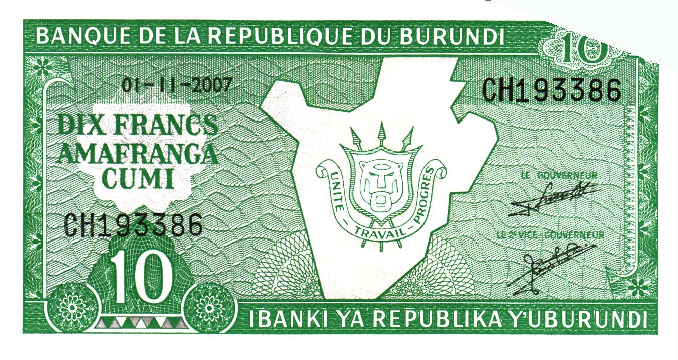 Burundi 10 Francs 2007, P33e, UNC