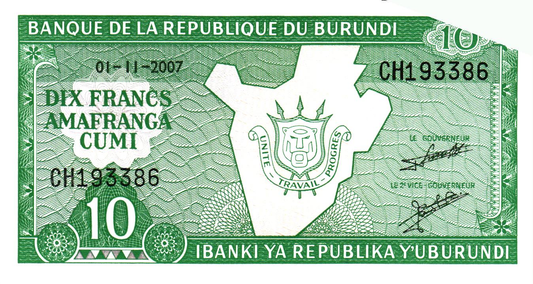 Burundi 10 Francs 2007, P33e, UNC