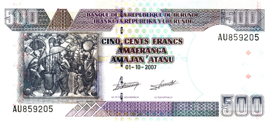 Burundi 500 Francs 2007, P38d, UNC