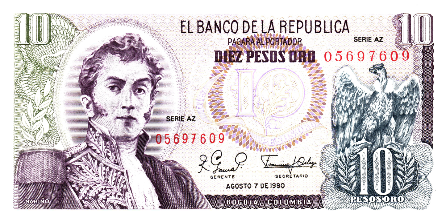 Colombia 10 Pesos 1980, P407h, UNC