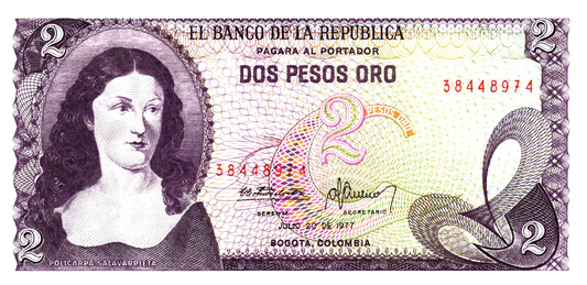 Colombia 10 Pesos Oro 1977, P413b, UNC