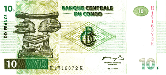 Congo DR 10 Francs 1997, P87B, UNC