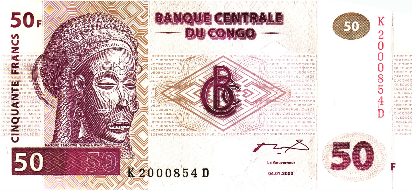 Congo DR 50 Francs 2000, P91, UNC