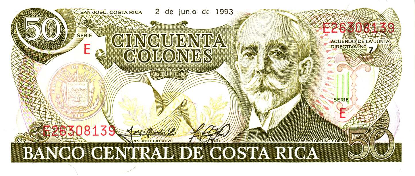 Costa Rica 50 Colones 1993, P257a, UNC