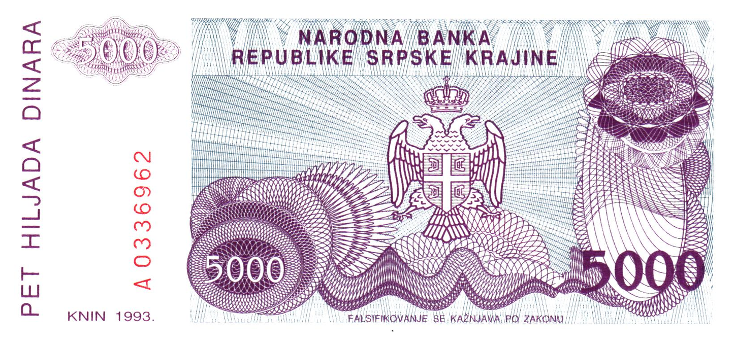 Croatia 5000 Dinara 1993, Knin, PR20, UNC