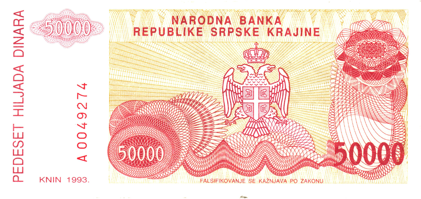 Croatia 50000 Dinara 1993, PR21, aUNC