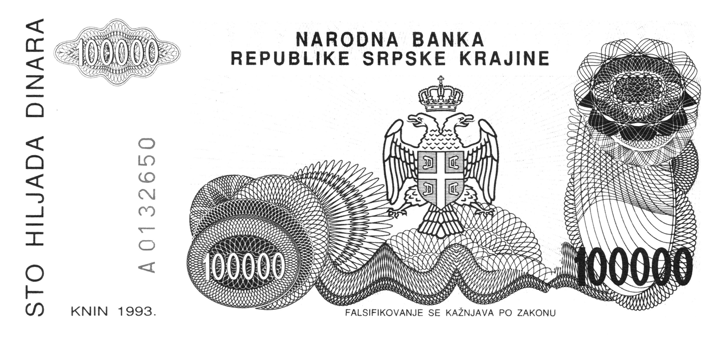 Croatia 100000 Dinara 1993, PR22, UNC