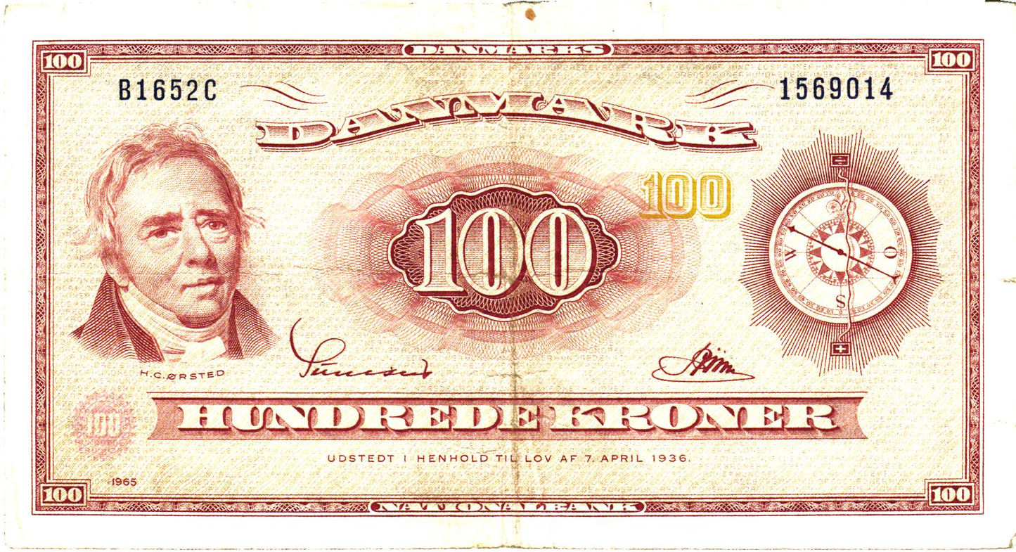 Denmark 100 Kroner 1965, P46d, aUNC