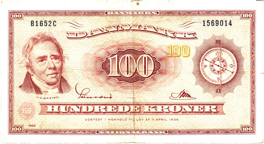 Denmark 100 Kroner 1965, P46d, aUNC