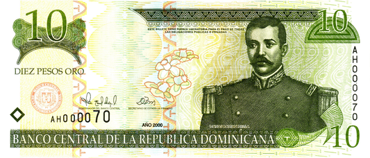 Dominican Republic 10 Pesos Oro 2000, P165, UNC