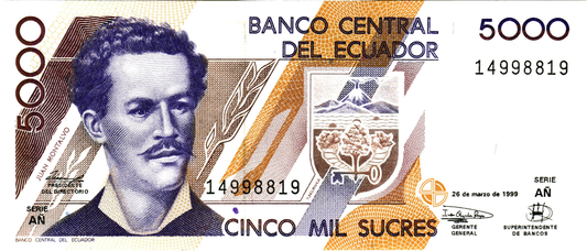 Ecuador 5000 Sucres 1999, P128c, UNC