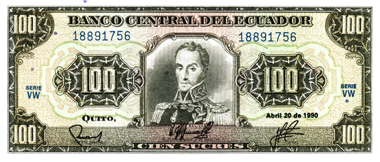 Ecuador 100 Sucres 1990, P123, UNC