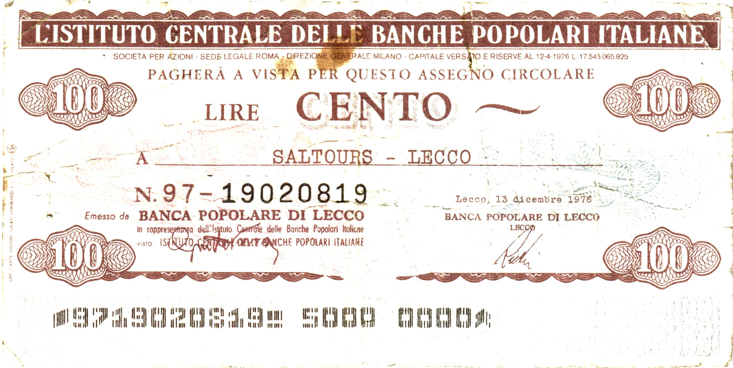 Emergency Issues: Italy 100 Lira 1976-1977, N224601, G