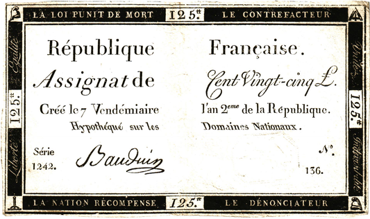 France Assignat 125 Livres,  A74, Lafaurie 169, EX