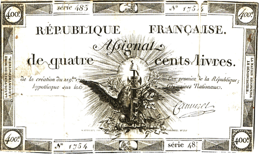 France Assignat 400 Livres, PA68, Lafaurie 163, tear