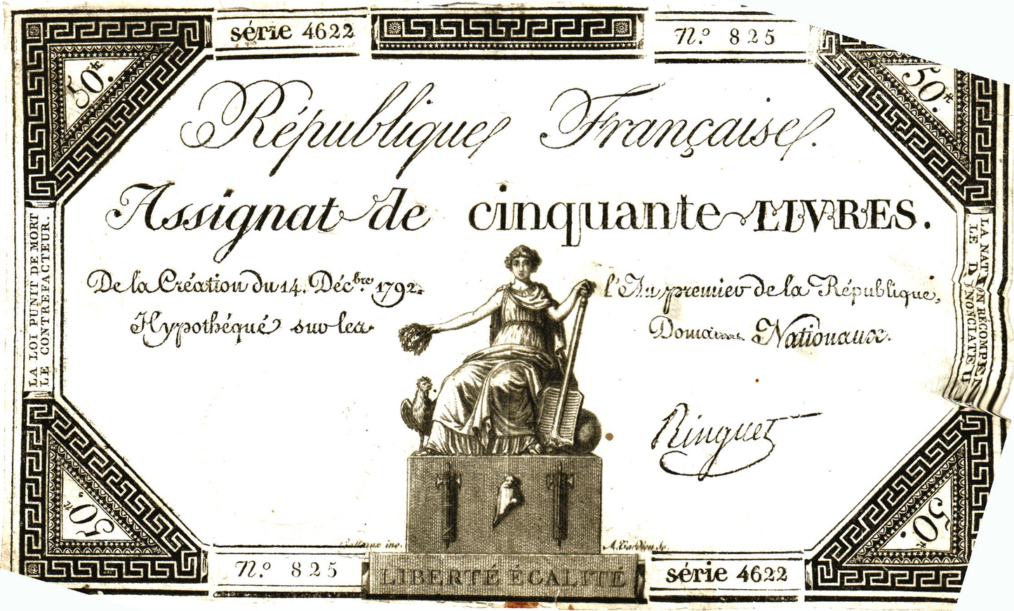 France Assignat 50 LIvres 1792, PA72, Lafaurie 164, EX