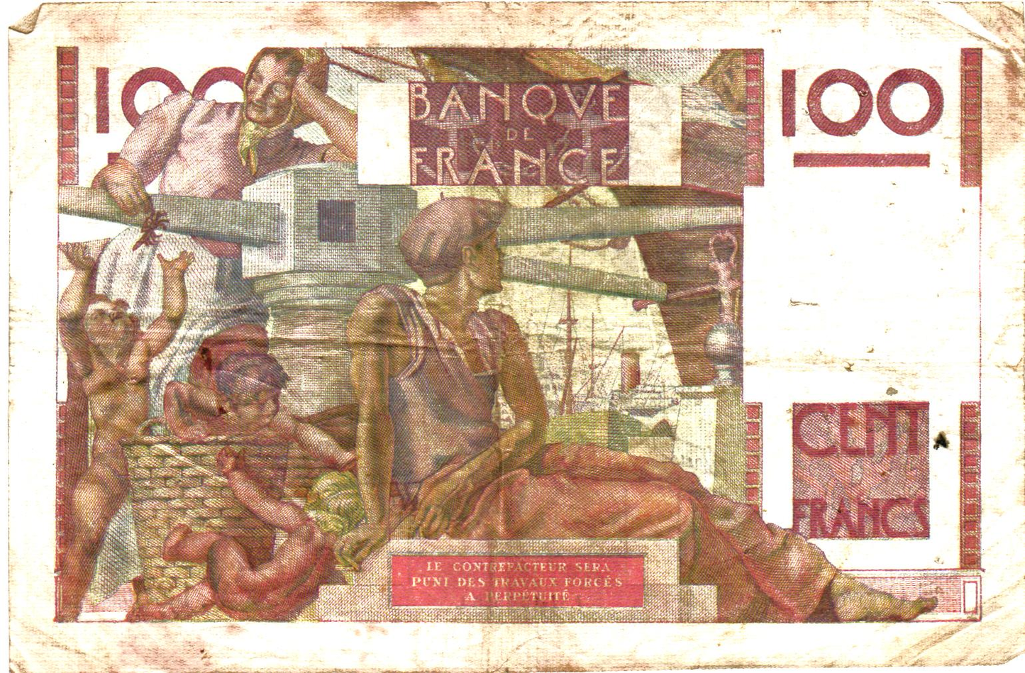 France 100 Francs 1946,  Fay#28/10 - P#128a - alphabet 115-132, VG