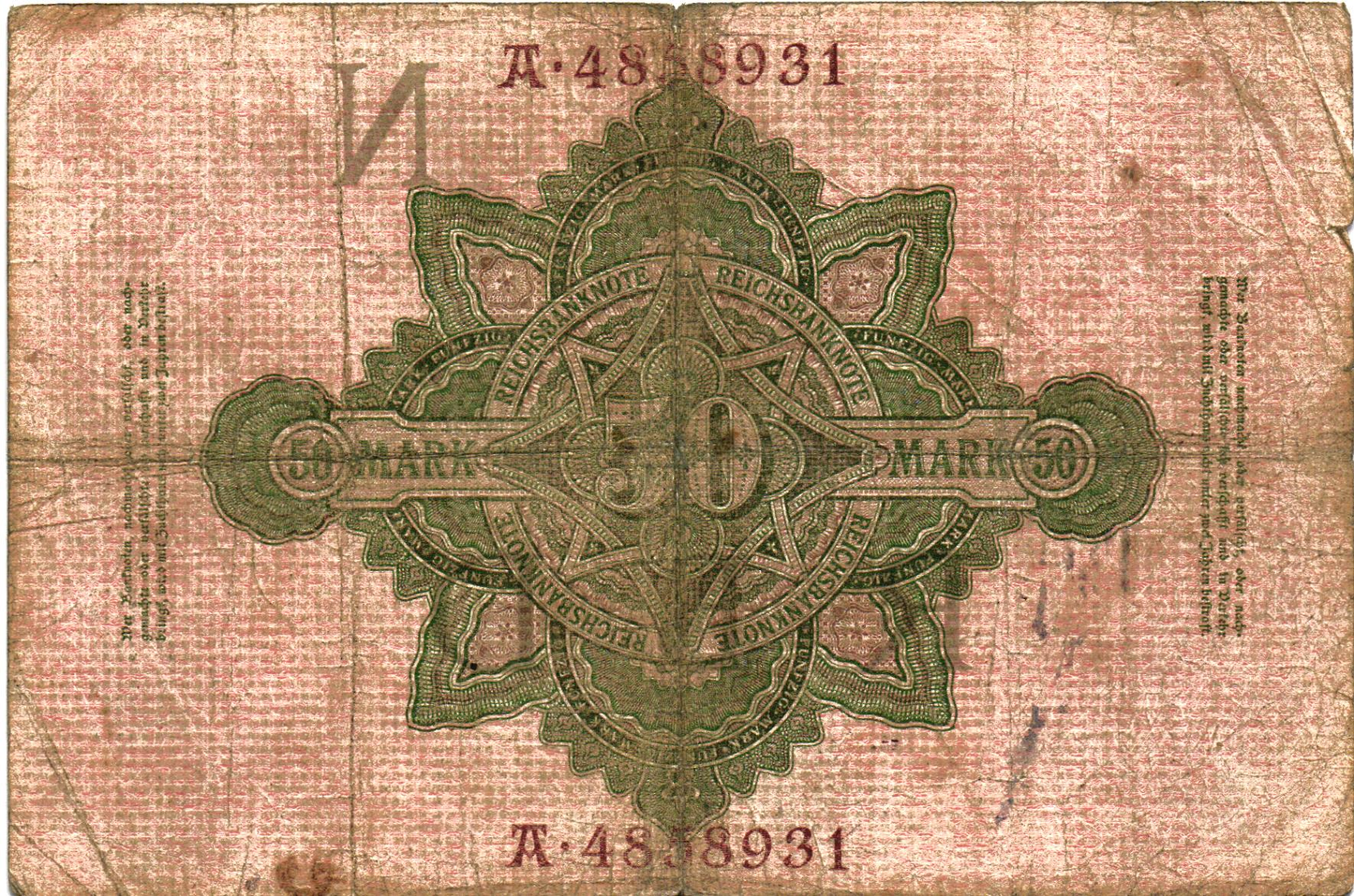 Germany : lot of 2 pieces: Reichsbanknote 20 Mark 1908 + 50 Mark 1910