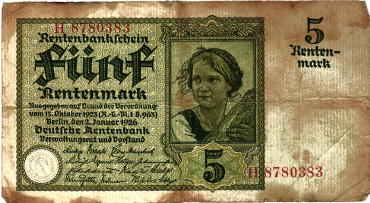 Germany 5 Rentenmark 1926, P69, F