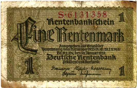 Germany 1 Rentenmark 1937, P173a, VG, rare!